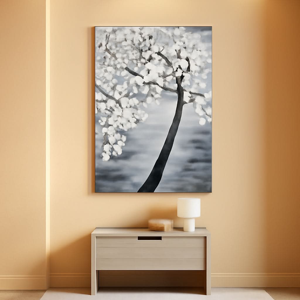 Bright Flower 3D Floral Wall Art Hand-Painted White Canvas – main view