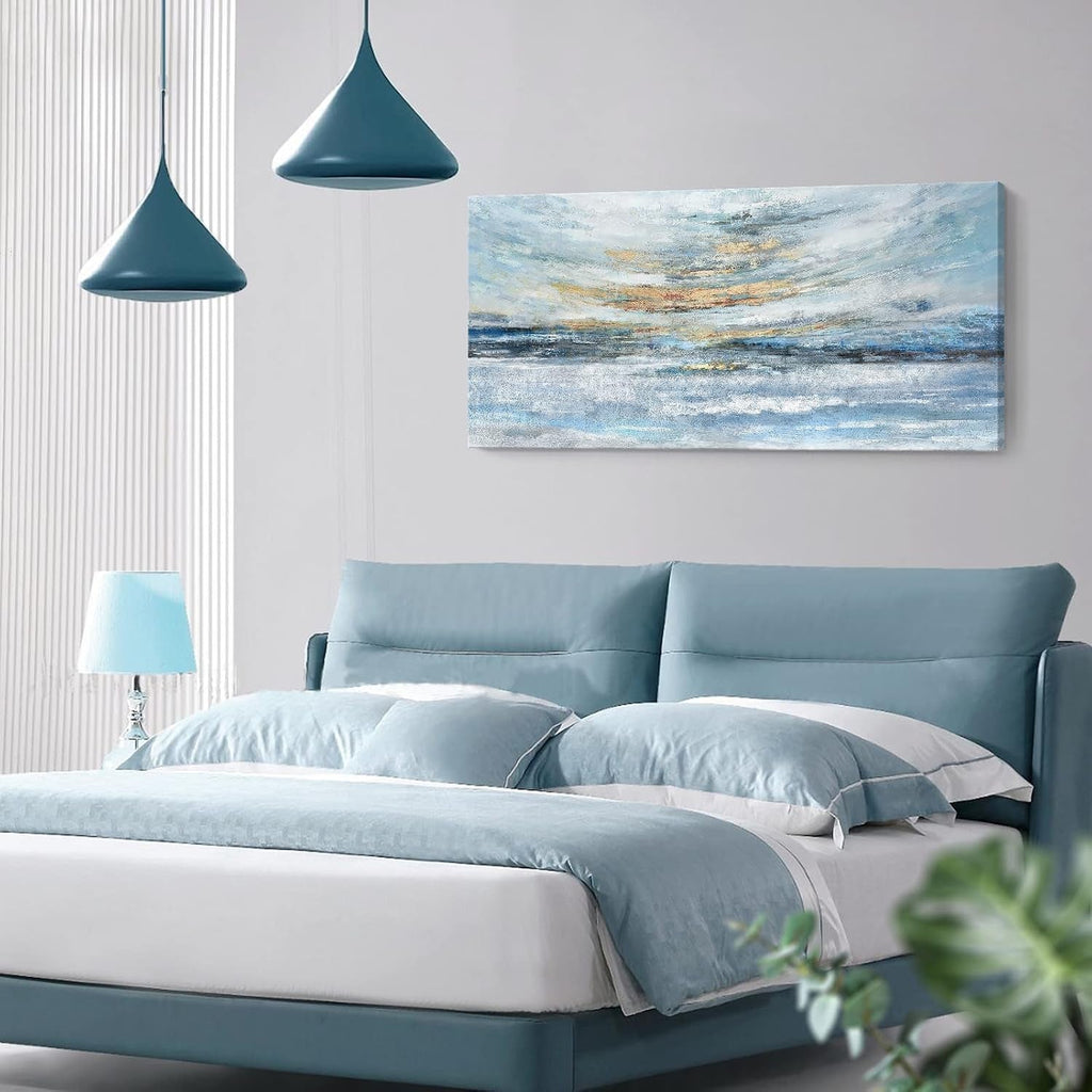 Oceanic Panorama Coastal Wall Art 48x24 Light Blue Canvas – image 3