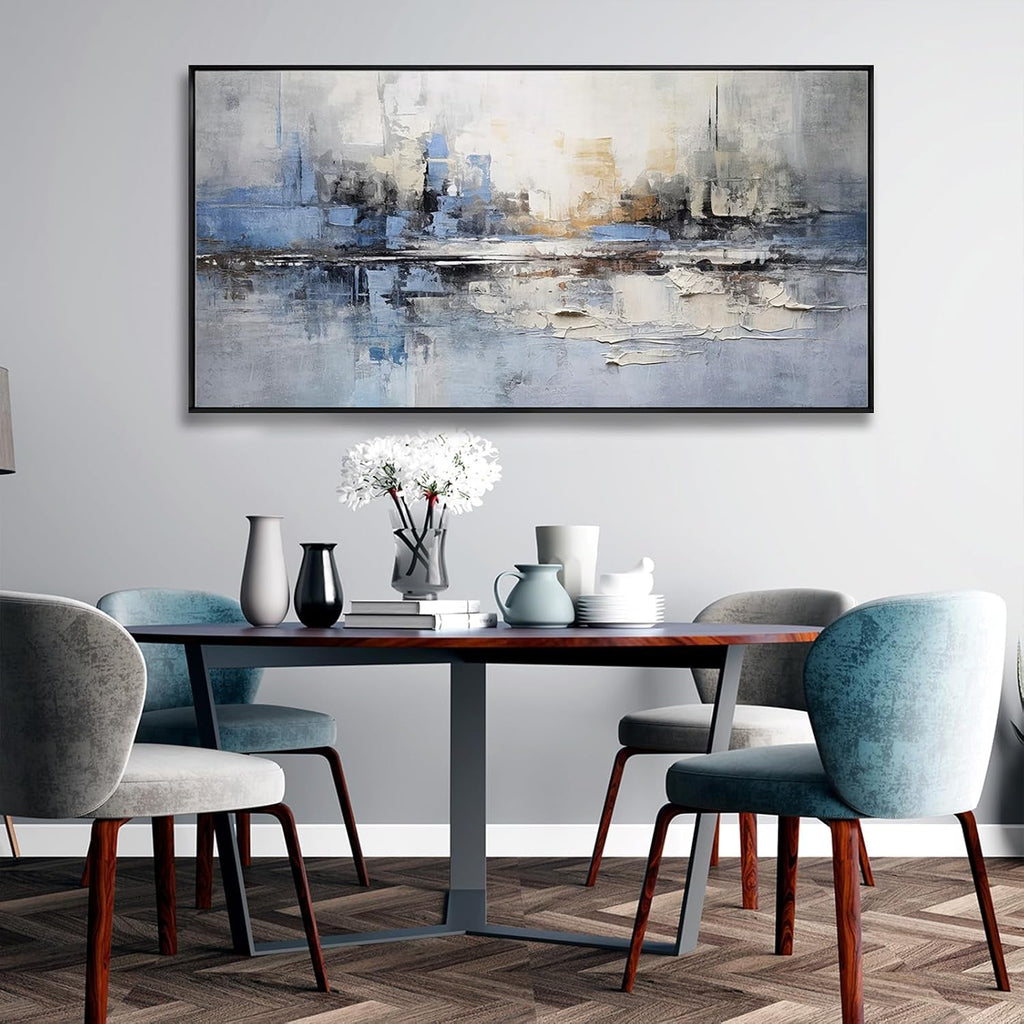 Standard Abstract Wall Art 20x40 Framed Blue Gray Canvas – image 4