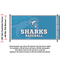 Custom mesh fence banner on chain-link fence with banner height diagram