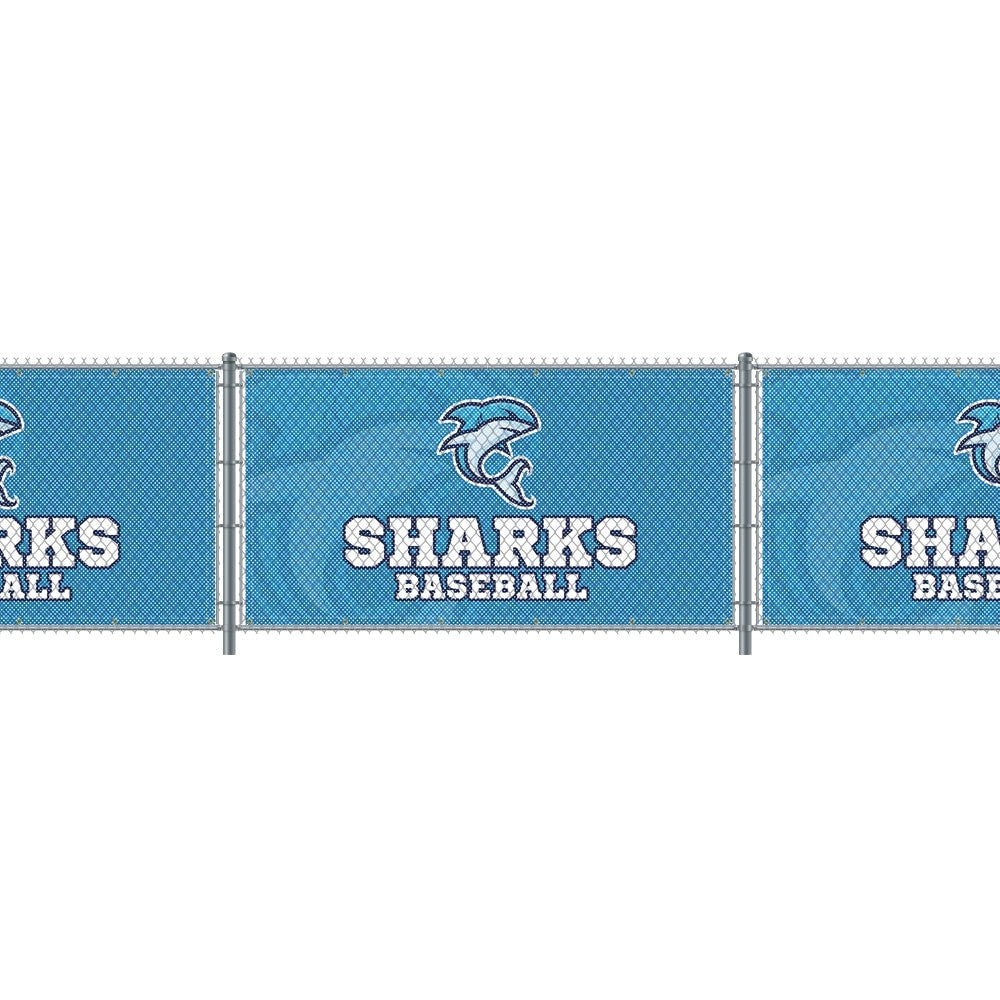 Printed mesh fence banners installed along a chain-link fence