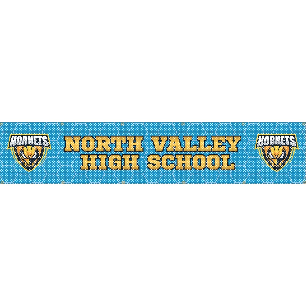 Long custom mesh fence wrap banner for a school