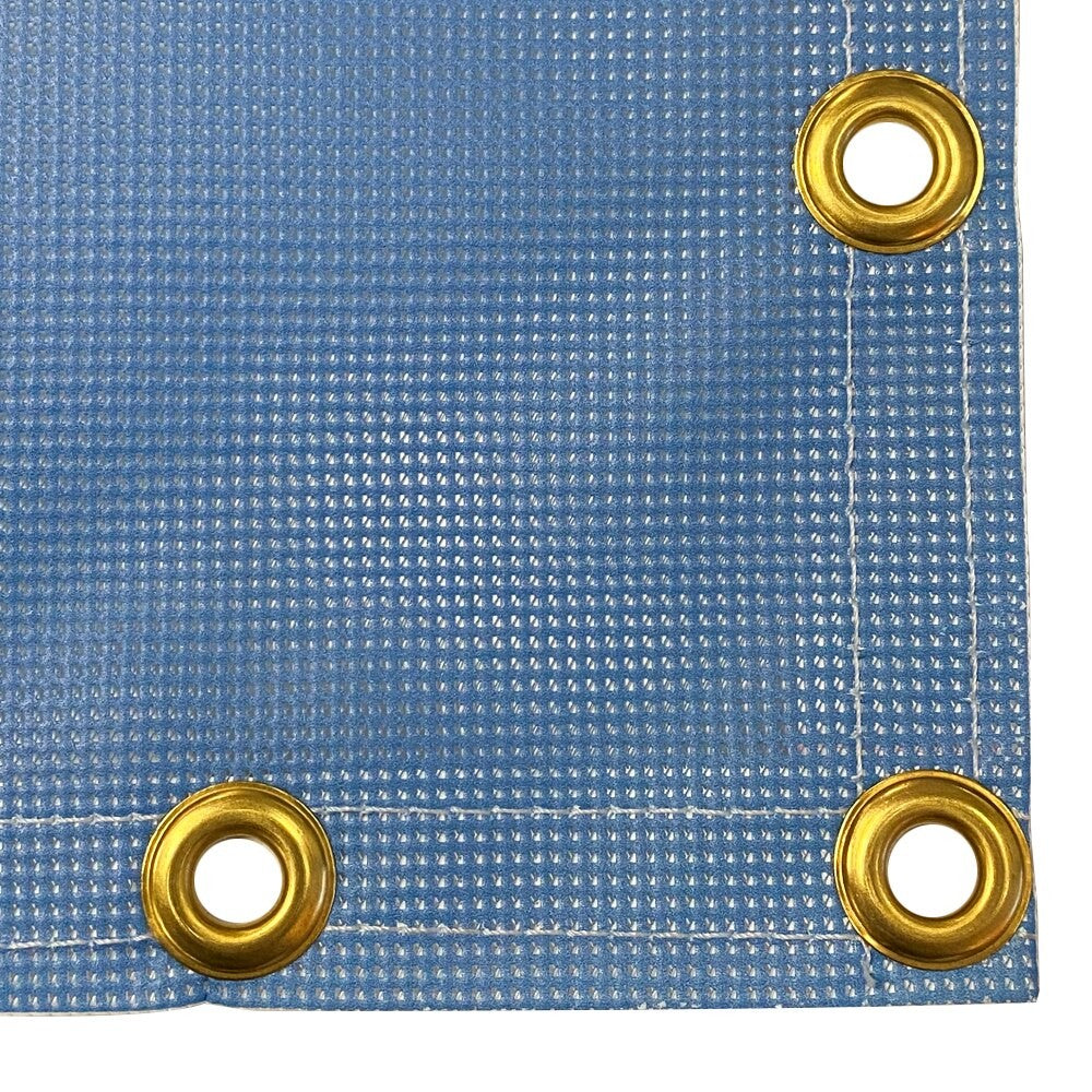 Close-up of mesh banner hem and brass grommets