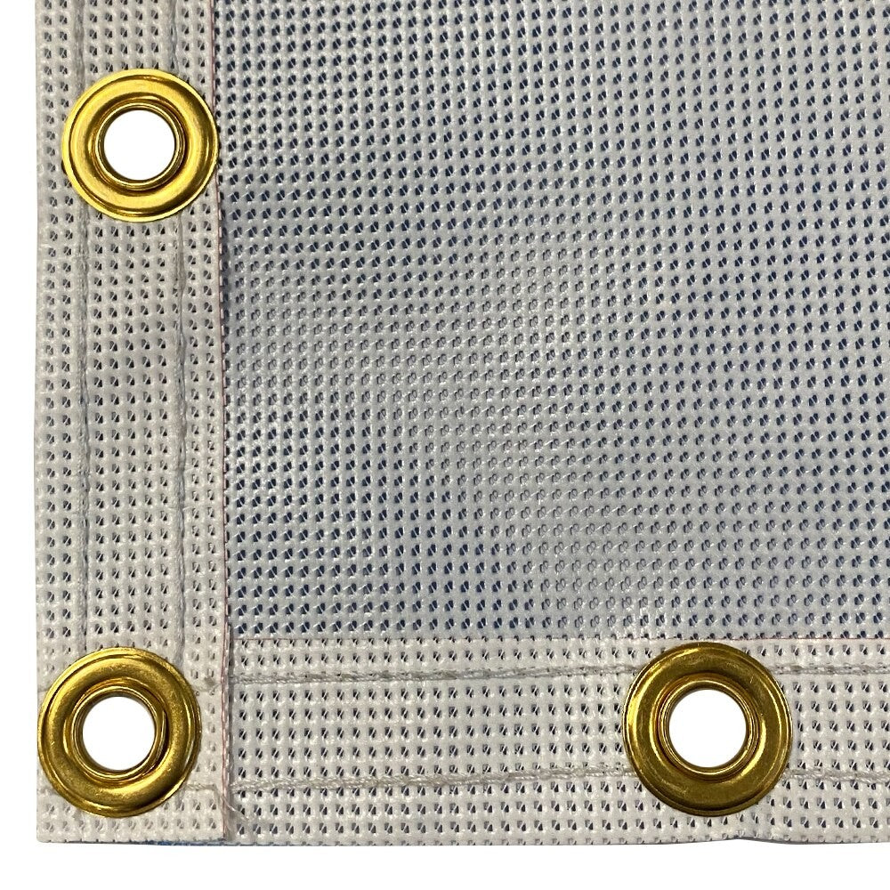 Close-up of wind-through mesh material with grommets