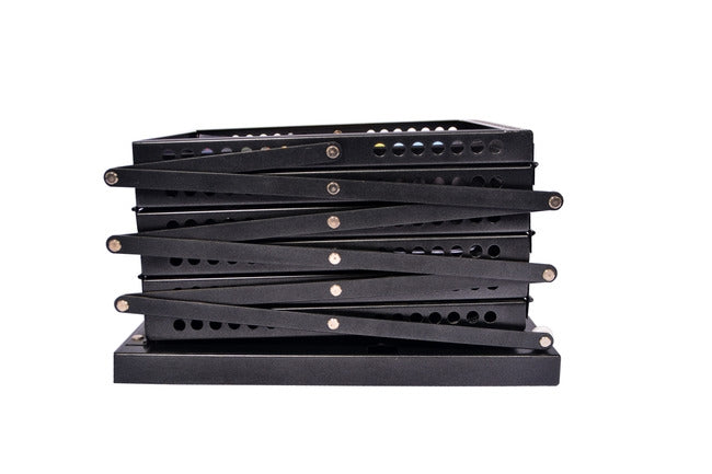 Pop-up literature rack folded closed