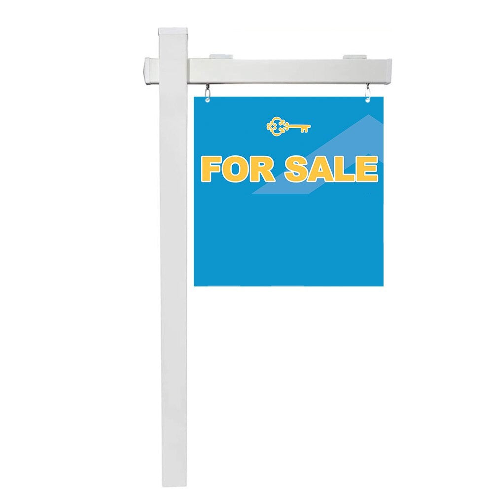 White vinyl real estate sign post with custom For Sale sign