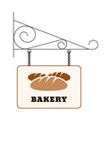 Scroll bracket hanging sign example with bakery sign