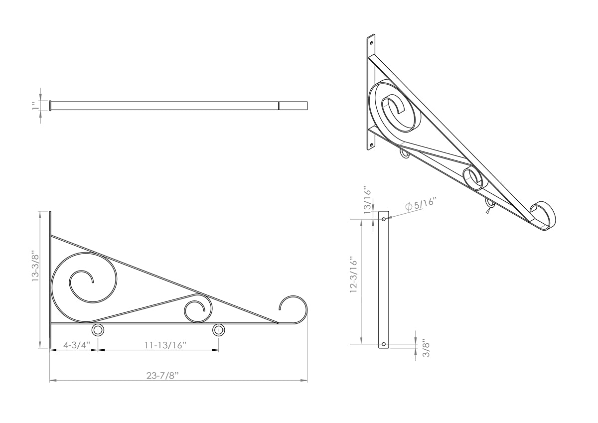 Scroll bracket dimensions drawing