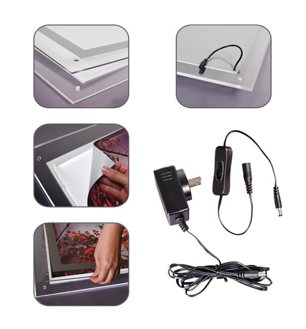 Crystal light box panels and power adapter