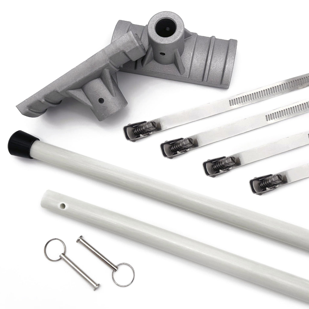 Fiberglass rods and pins for pole banner brackets