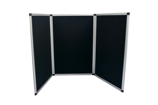 3-panel tabletop display with black fabric panels